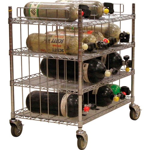 SCBA Mobile Bottle Rack 4 Shelf Levels,