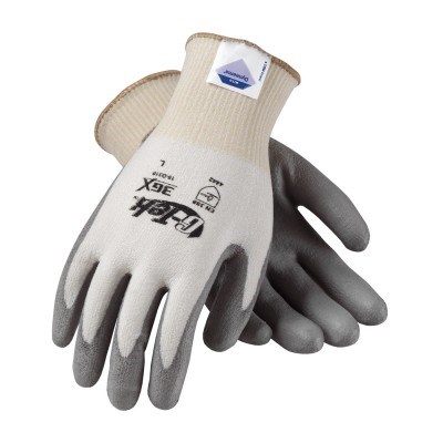 G-Tek, Gloves, WHT Knit W/GRY PU Palm