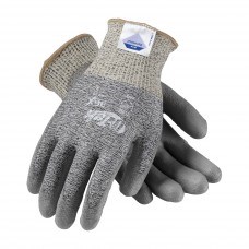 G-Tek Gloves, WHT Knit W/GRY PU Palm